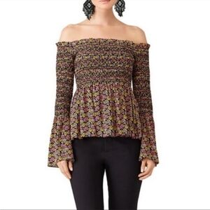 A.L.C. 100% Silk Agra Multicolor Floral Off-Shoulder Blouse Top Ruched